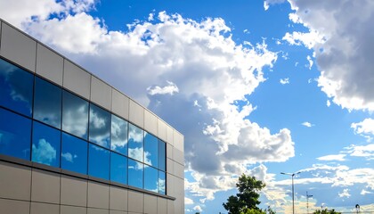 Modern building under a partly cloudy sky
