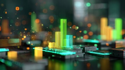 Digital supremacy concept. Abstract digital cityscape with vibrant lighting effects.