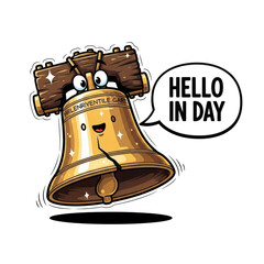 Cartoon liberty bell with googly eyes and smiling face isolated on transparent background