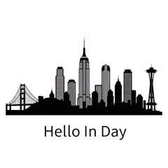 Modern city skyline silhouette with glowing windows isolated on transparent background