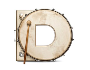 Obraz premium Musical alphabet Letter D creatively designed as a bass drum with a drumstick on white background