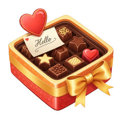 Gourmet assorted chocolates in a festive gift box with heart decoration isolated on transparent background