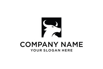 Minimalist Bull Head Logo Design in Black Square for Company Branding Identity