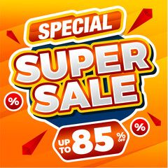 Special Super Sale Banner Design with Bright Orange Background, Discount Promotion Template, Big Bold Typography for Marketing, Retail, Online Shop, Ecommerce, Advertisement and Seasonal Offer