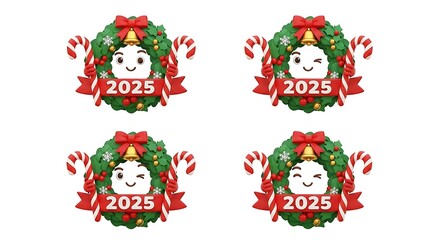 Fototapeta premium Holiday wreath design with candy canes and year number