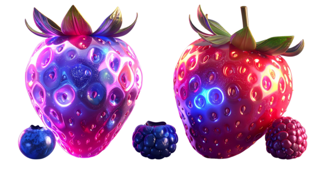 Shimmering Berry Cluster Back View, Ethereal Glow, Transparent Background.