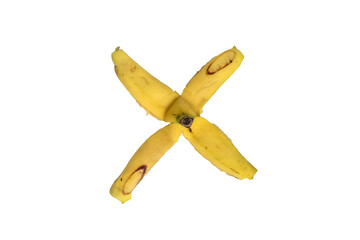 close up of yellow banana skin fall on ground isolated on white background. transparent png