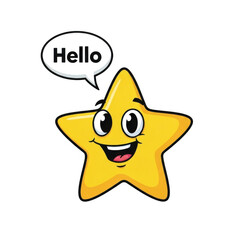 Happy yellow star character with speech bubble isolated on transparent background