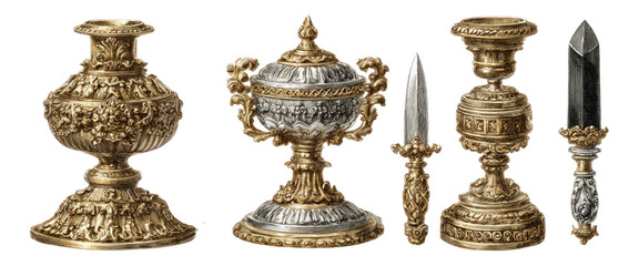 Elegant Vintage Decorative Objects Isolated on Transparent Background
