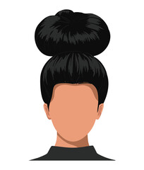 A unique and trendy double bun updo with sleek dark hair creating a modern and playful hairstyle statement