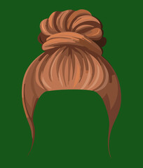 A chic and casual high bun updo with a beautiful messy texture in a stylish auburn hair color