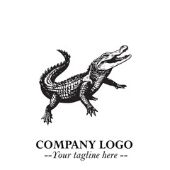 Black and White Crocodile Logo in Minimalist Modern Vector Design for Branding and Creative Identity