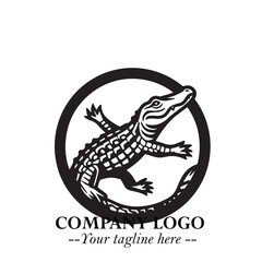 Black and White Crocodile Logo in Minimalist Modern Vector Design for Branding and Creative Identity