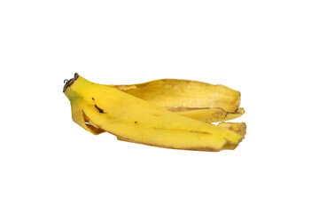 close up of yellow banana skin fall on ground isolated on white background. transparent png