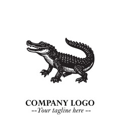 Black and White Crocodile Logo in Minimalist Modern Vector Design for Branding and Creative Identity