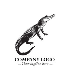 Black and White Crocodile Logo in Minimalist Modern Vector Design for Branding and Creative Identity