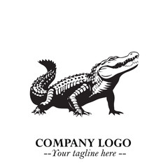 Black and White Crocodile Logo in Minimalist Modern Vector Design for Branding and Creative Identity