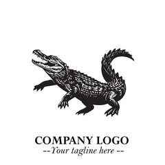 Naklejka premium Black and White Crocodile Logo in Minimalist Modern Vector Design for Branding and Creative Identity