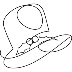 snowman top hat with mistletoe one line icon for decoration, website, web, mobile app, printing, banner, logo, poster design, etc.