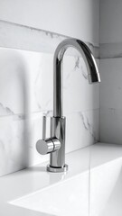 Modern chrome faucet on white sink