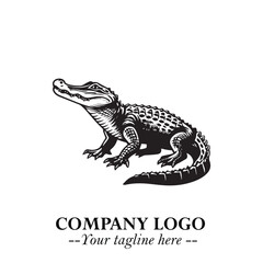 Black and White Crocodile Logo in Minimalist Modern Vector Design for Branding and Creative Identity