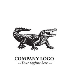 Black and White Crocodile Logo in Minimalist Modern Vector Design for Branding and Creative Identity
