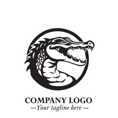 Black and White Crocodile Logo in Minimalist Modern Vector Design for Branding and Creative Identity