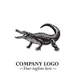 Black and White Crocodile Logo in Minimalist Modern Vector Design for Branding and Creative Identity