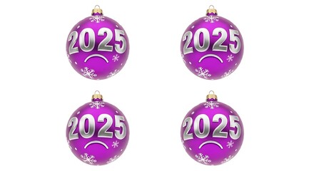 Purple christmas ornaments with 2025 text and snowflake pattern