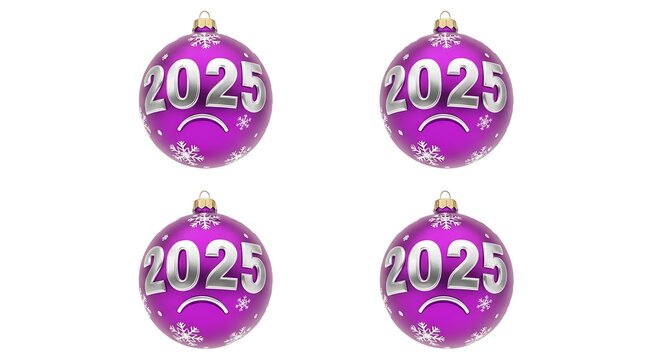 Purple christmas ornaments with 2025 text and snowflake pattern