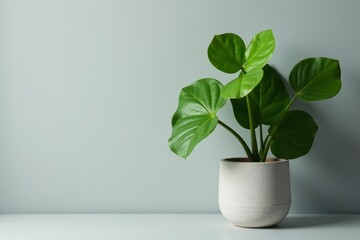 Serene Indoor Greenery A Lush Green Plant in a Simple Pot Against a Calm, Pale Background