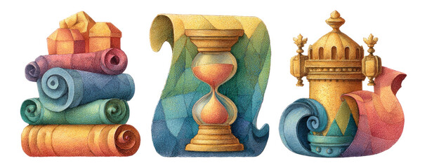 Colorful Decorative Elements with Unique Shapes and Styles