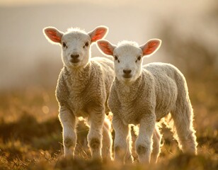 Obraz premium Two lambs in golden light