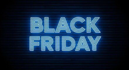 Blue neon sign glowing on a dark background with the text black friday, representing a sale event
