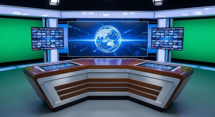 Obraz premium Modern News Studio Set with Advanced Technology.