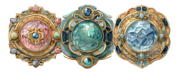 Decorative Stone Brooches with Intricate Design and Colors
