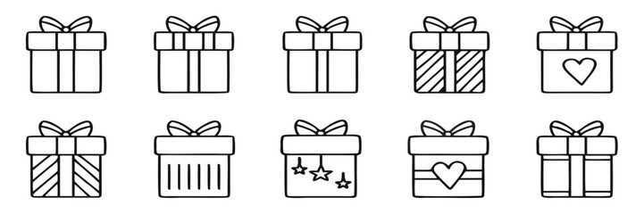 Present gift box icon. Vector isolated elements. Christmas gift icon illustration vector symbol. Surprise present linear design. Stock vector. 
