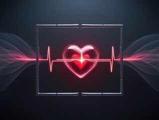 Futuristic Holographic Heartbeat Banner, Business Health Tech Visualization.