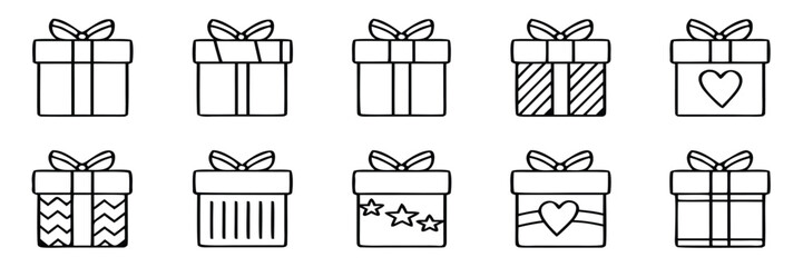 Present gift box icon. Vector isolated elements. Christmas gift icon illustration vector symbol. Surprise present linear design. Stock vector. 
