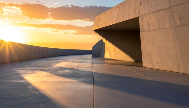 Modern concrete architecture at sunset - Powered by Adobe