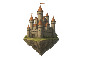 Fairytale castle floating island fantasy world illustration