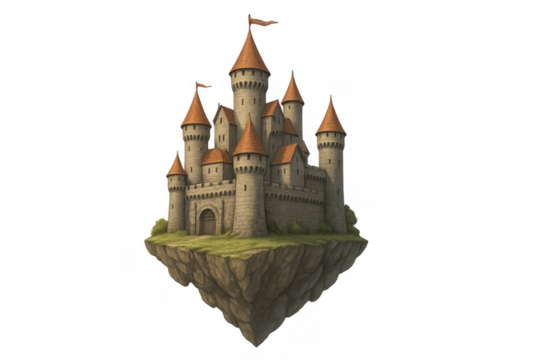 Fairytale castle floating island fantasy world illustration - Powered by Adobe