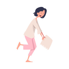 Pajama Party with Woman Character Pillow Fight Vector Illustration