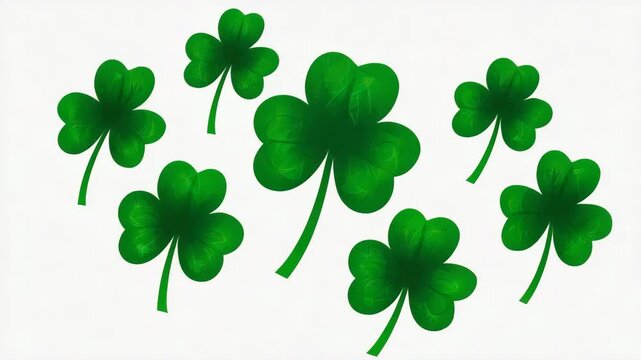 Floating Green Shamrocks on White Background Luck, Irish, and St. Patrick's Day Themed Illustration