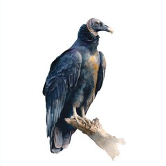 Obraz premium Detailed Illustration of a Black Vulture Perched on a Weathered Branch
