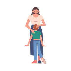 Woman Parent with Son Child Have Close Relationship Spend Time Together Vector Illustration