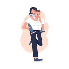 Man Parent Carry His Daughter in Shoulders Have Close Relationship Spend Time Together Vector Illustration