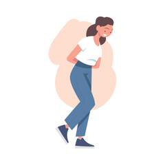 Young Woman Character Walking and Smiling Full-length Vector Illustration