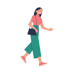 Young Woman Character Walking and Smiling Full-length Vector Illustration