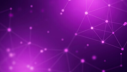 Abstract network with connected dots on a purple gradient background, futuristic digital connections glowing softly to illustrate modern communication technology.